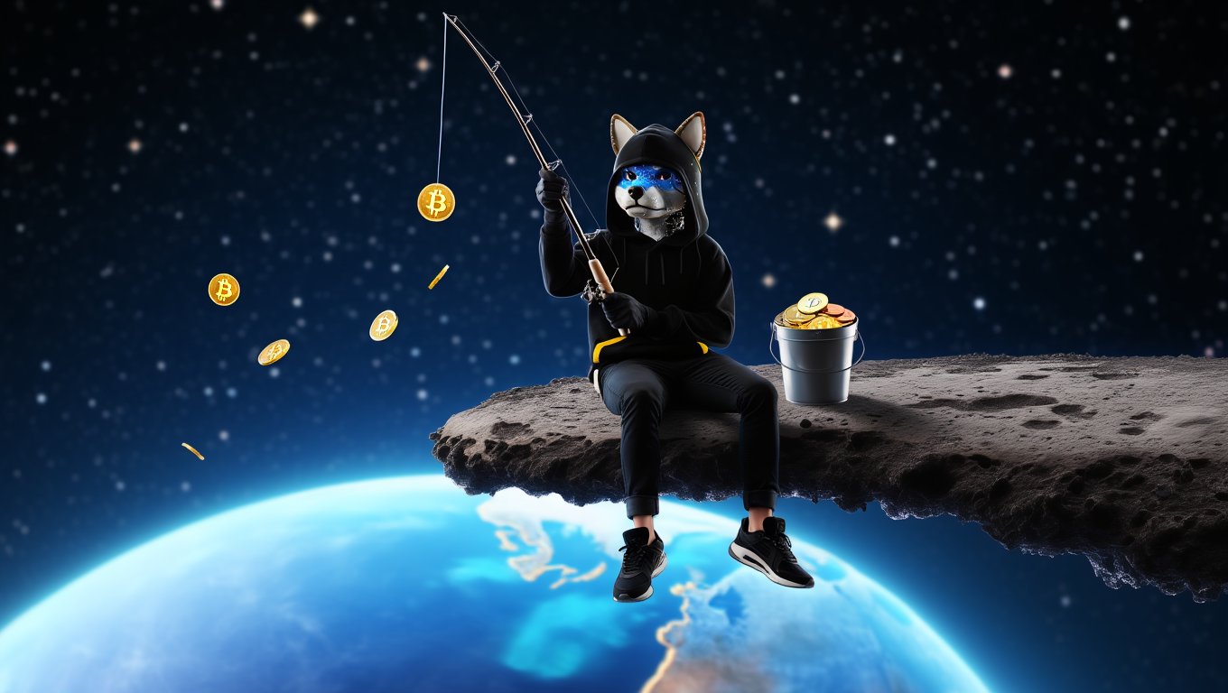 SATDOG pescando Bitcoin en la luna